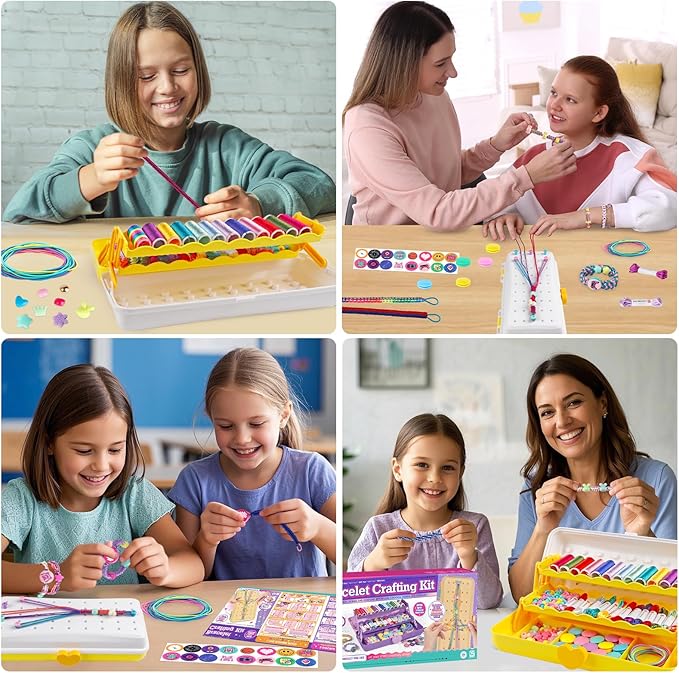 Friendship Bracelet Making Kit with Storage Box,DIY String Bracelet Arts and Craft for Girls Aged 8-12,Kids' Travel Activity Toy Set,Birthday Gifts for Ages 6 7 8 9 10 11 12 Year Old (White/Yellow)