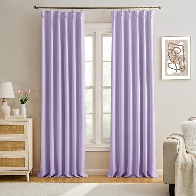 KEQIAOSUOCAI Pinch Pleated Curtains 120 Inches Long, Energy Saving Window Treatment Privacy Drapery for Living Room, Vertical Track System Elegant Hook Panels(Lavender, 2 Pieces, W40 x L120)