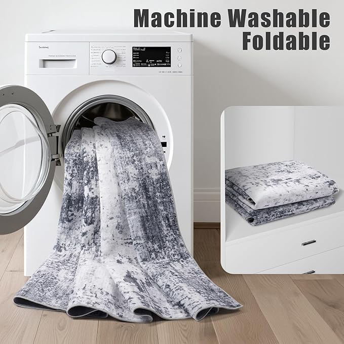 5x7 Area Rug Living Room Rug: Washable Modern Abstract Soft Thin Rug Indoor Floor No Slip Stain Resistant Carpet for Bedroom Dining Room Farmhouse Nursery Home Office - Grey