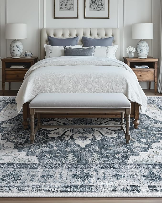 RELEANY Area Rugs 9'x12' Washable Non-Slip, Floral Vintage Distress Print - Image 2