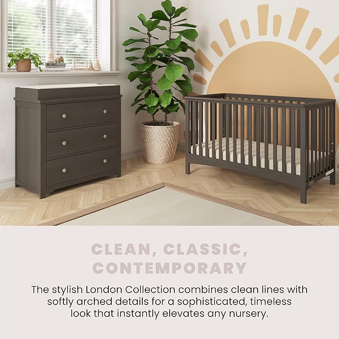 Child Craft London 4-in-1 Convertible Crib, Baby Crib Converts to Day Bed, Toddler Bed and Full-Size Bed, 3 Adjustable Mattress Positions, Non-Toxic, Baby Safe Finish (Dapper Gray)