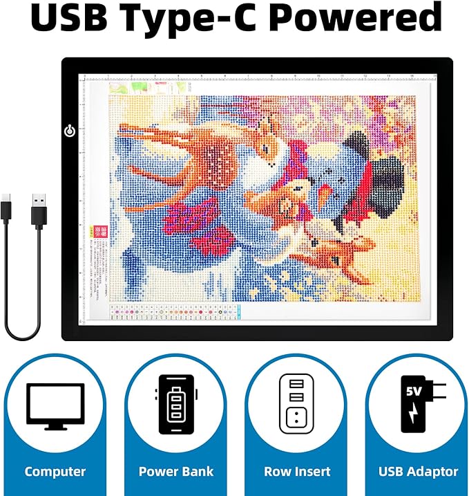 KIVOTAC A3 Tracing Light up Box,LED Light Pad Ultra-Thin USB Powered Brightness Dimmable LED Tracing Board for Drawing, Weeding Vinyl, Diamond Art, Sketching and Animation