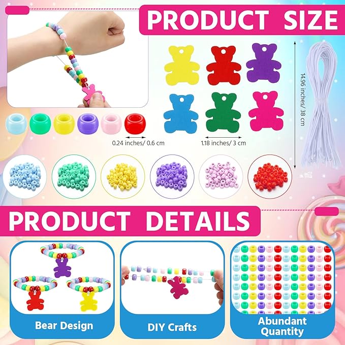 Huquary 24 Sets Bear Beaded Bracelet Crafts Kit DIY Bead Craft Gifts Making DIY Bracelet Supplies for Jewelry Making Wedding Birthday Party Favors