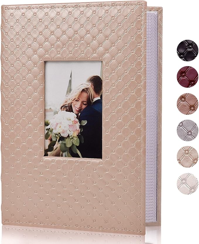 RECUTMS Photo Album 300 Pockets,4x6 Photo Book Paper Core Memo Page PU Leather Cover Picture Album Record Valentine's Day Christmas Holiday Commemorative Gift (Light Pink)