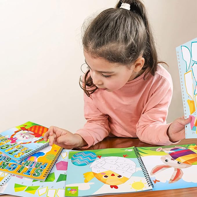 90shine 4PCS Easter Crafts for Kids Ages 4-8 Sticker Books - Basket Stuffer Gift Includes Bunny Egg Chick Gnome and More Designs Create 40 Pictures