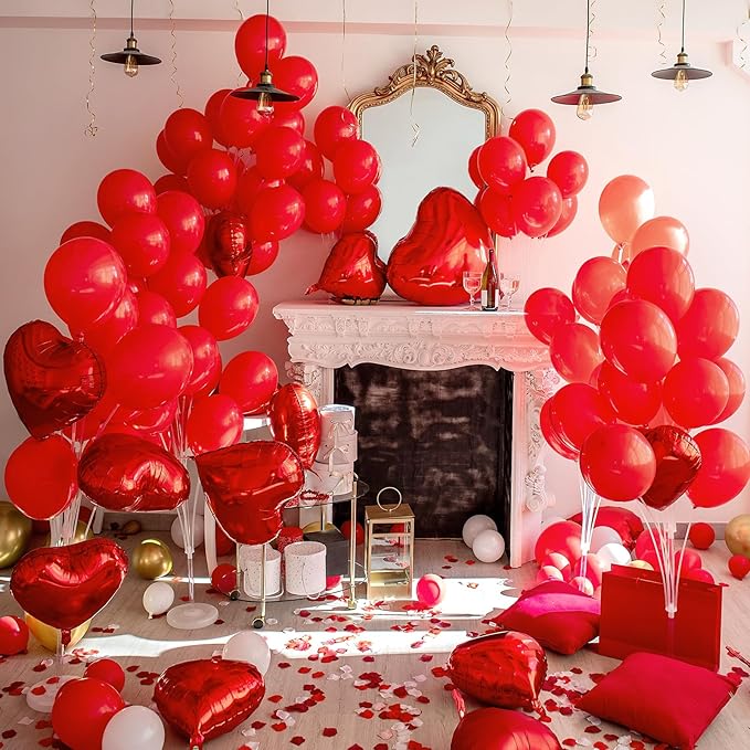 RUBFAC 129pcs Red Balloons Different Sizes 18 12 10 5 Inch for Garland Arch, Premium Latex Balloons Red Birthday Decorations Wedding Valentine's Day Baby Shower Party Decor