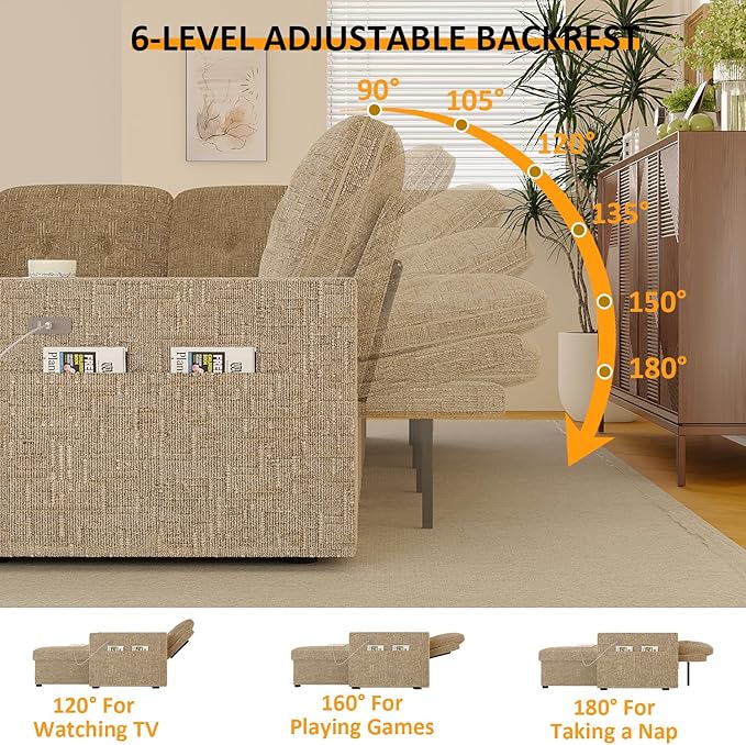 63 Inch Sleeper Sofa Bed, 3 in 1 Pull Out Couch Bed - Image 4
