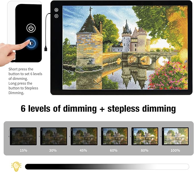 Zocelight Rechargeable A2 Light pad for Diamond Painting,A2 Light Board with 5200mAh Battery,6 Levels Dimming/3 Color temperatures 5500 Lux Super Bright Light Box for Drawing,Sketching,Animation
