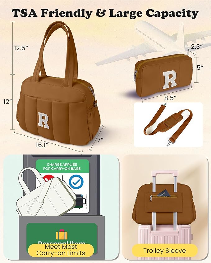 Women Holiday Stuff-Duffle Bag with Letter, Carry On Bags for Women，Overnight Bag with Wet Pocket，Lightweight Travel Bags Personalized Gym Tote with Makeup Pouch