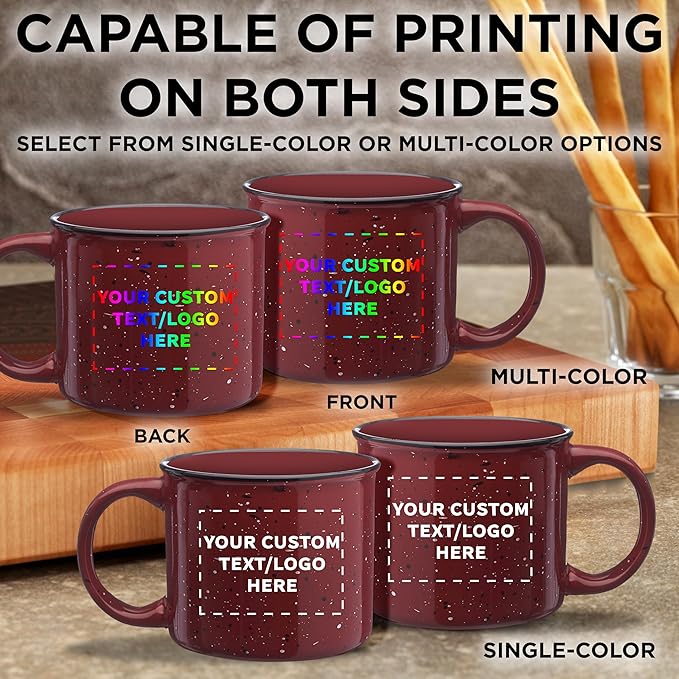 DISCOUNT PROMOS Custom Ceramic Campfire Coffee Mugs 13 oz. Set of 50, Personalized Bulk Pack - Perfect for Tea, Espresso, Cappuccino, Hot Cocoa - Maroon