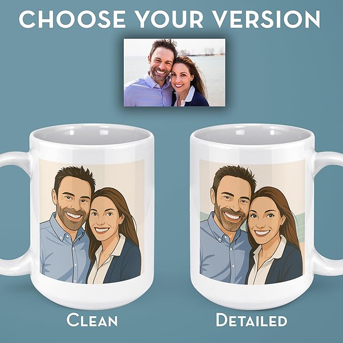 Personalized Coffee Mug, Custom Drawing Portrait Gift, Funny Customized Coffee Gift for Men & Women, Custom Mugs with Pictures, Purple 15oz Customized Ceramic Tea Cup