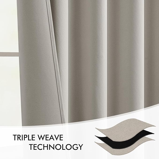 MIULEE Natural Back Tab Blackout Curtain 96 Inch Long 2 Panels Set for Bedroom, Rod Pocket/Pinch Pleat Thermal Insulated Living Room Darkening Pleated Light Blocking Floor to Ceiling Drape