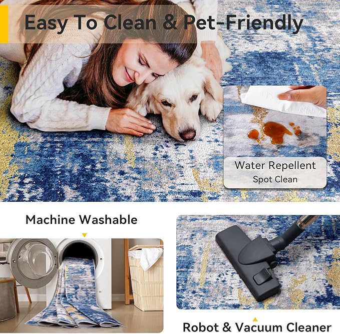 RELEANY Washable Area Rugs 4'x5' Non-Slip Modern Abstract Soft - Image 5