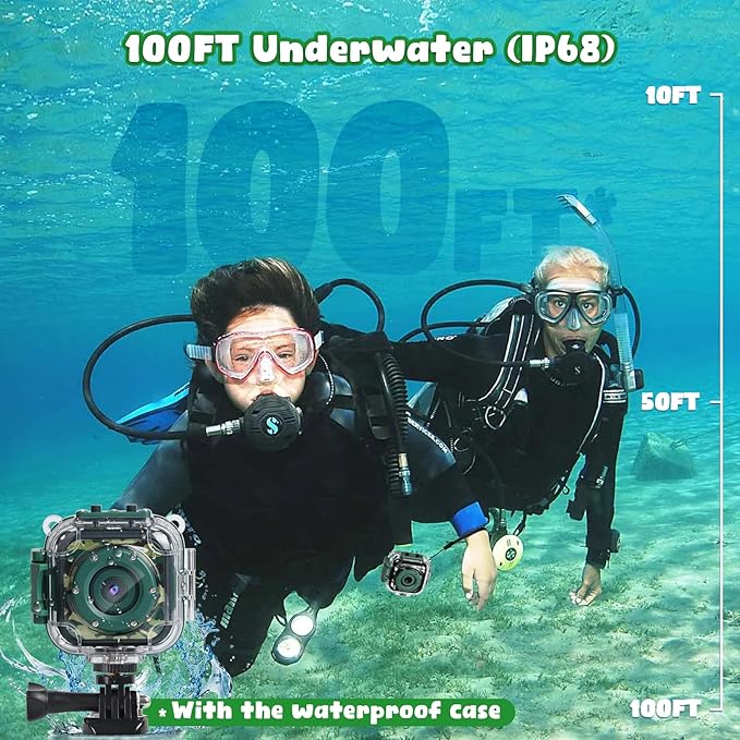 PROGRACE Kids Waterproof Camera for Boy Toys-Underwater Video Camera for Kids 1080P HD Camcorder Toy Gift Boys 3 4 5 6 7 8 9 10 11 12 Year Old Vlogging YouTube Children Digital Cameras Build-in Games