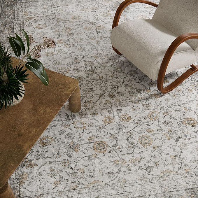 Machine Washable Rugs for Living Room: 6x9 Area Rugs for Bedroom Vintage Stain Resistant Non Slip Low Pile Soft Boho Carpet for Kitchen Dining Room Farmhouse Kids Room Nursery