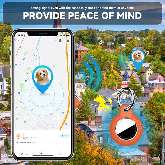 Upgrade Waterproof 2 Pack Airtags Holder with Apple Airtags Keychain, Hard PC Air Tag Case, Anti-Scratch & Shock Air tag Holder, Men's Women's Keyrings & Keychains-White+Orange