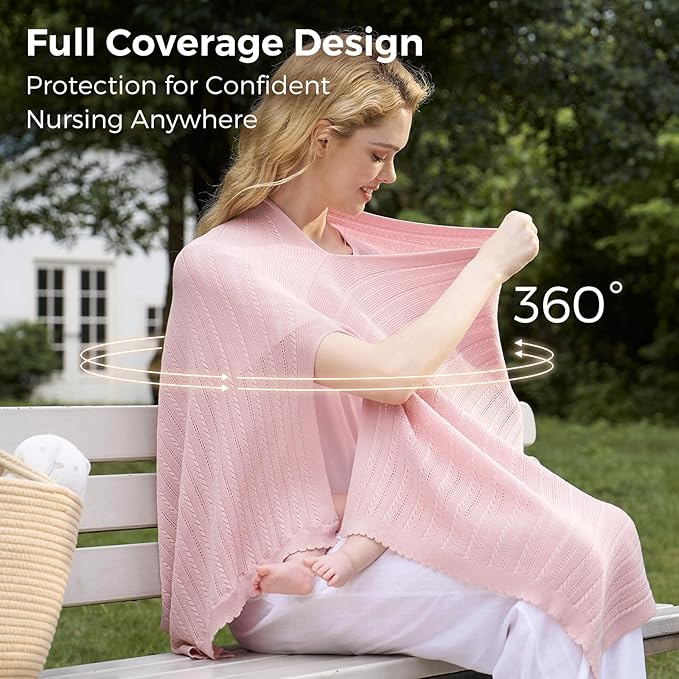 Momcozy Ultra-Light Nursing Cover for Breastfeeding, Soft Breathable Tencel™ Lyocell Fabric, Multi-Use Feeding Shawl, Newborn Essentials Must Haves(Pink)