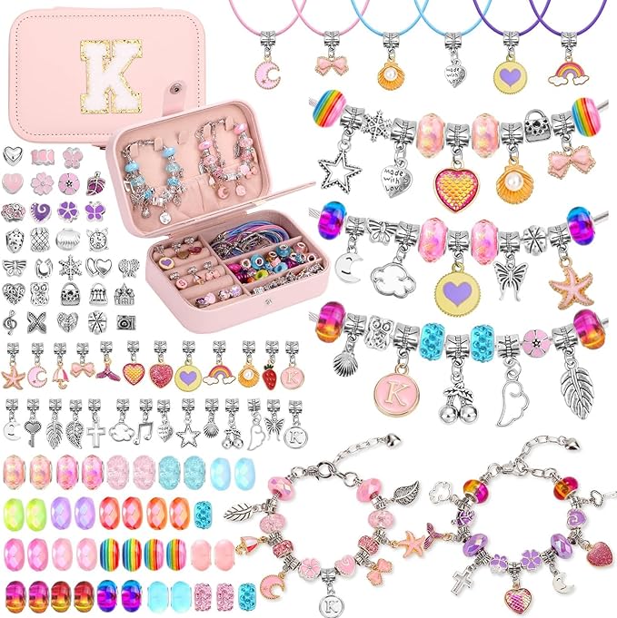 Charm Bracelet Making Kit with Jewelry Case with Charm Pendant Bracelet Kit Jewelry Making DIY Art & Craft Kit for Birthday Gifts Valentine Christmas