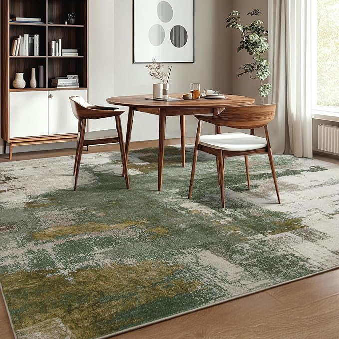 Kelarea Living Room Rug, 6x9 Rug Modern Abstract Washable Rugs Green Faux Wool Vintage Carpets, Non Slip Rugs for Bedroom, Dining Room, College Dorm, Kids Playroom, Home Office