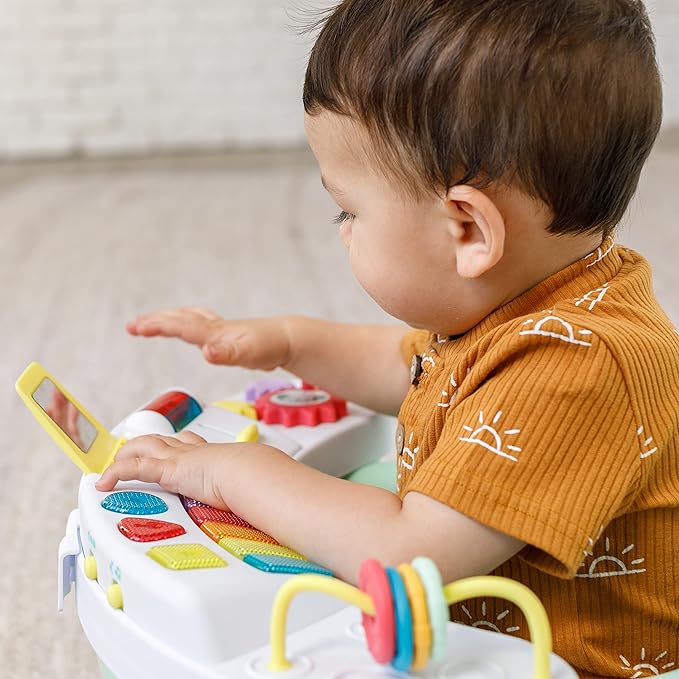 Infantino Music & Lights 3-in-1 Discovery Seat and Booster - Convertible Booster, Infant Activity Seat and Feeding Seat with Electronic Piano for Sensory Exploration, for Babies and Toddlers, Mint