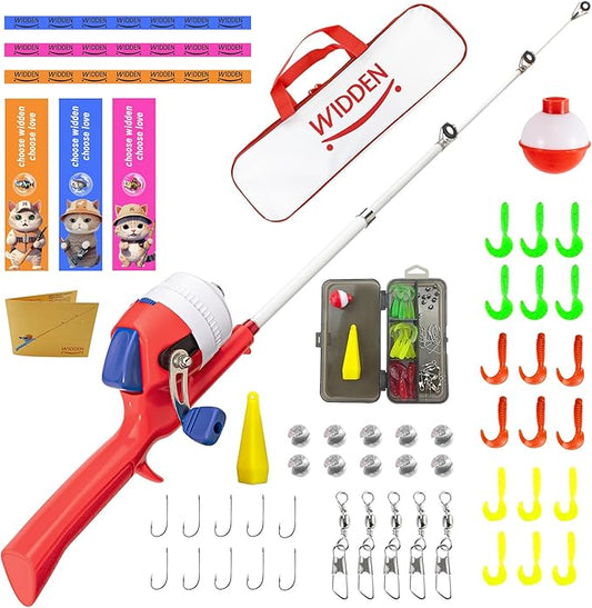 Kids Fishing Pole, Telescopic Fishing Rod, Toddler Collapsible Fishing Rod and Reel Combo with Tackle Box, Fishing Line, Bobber, and Soft Lures for Boy, Girl, Youth, Beginner, Over 4 Years Old