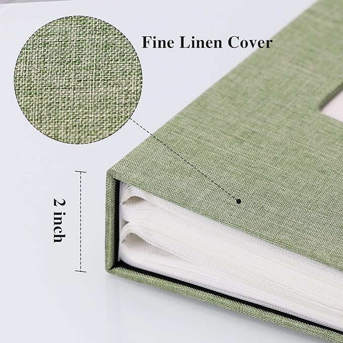 Vienrose Linen Photo Album 300 Pockets for 4x6 Photos Fabric Cover Photo Books Slip-in Picture Albums Wedding Baby Grassgreen