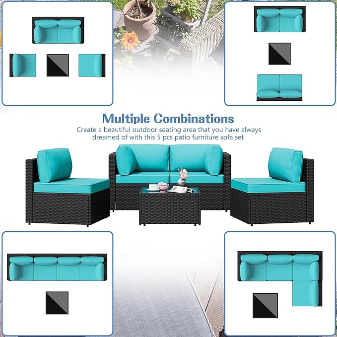 5 Piece Outdoor Patio Furniture Set, All Weather Conversation Set - Image 7