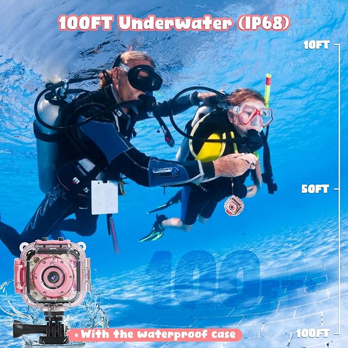 PROGRACE Kids Waterproof Camera Girls - Kids Video Camera Underwater 1080P HD Children Camcorder Digital Cameras for Girls Christmas Birthday Toys Gifts 3 4 5 6 7 8 9 10 11 12 Year Old