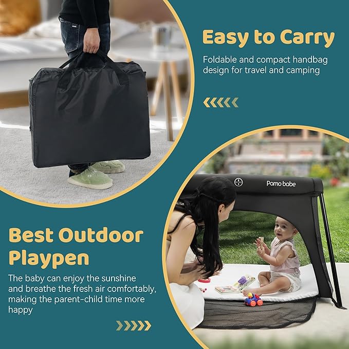 Pamo Babe Travel Crib Lightweight Baby Playard with Mattress Compact Play Yard with Detachable Legs