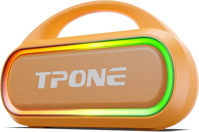 TPone Portable Bluetooth Speaker, 30W (Peak) Wireless Speaker for Outdoor, Up to 12H Playtime, IPX5 Waterproof with Light, TWS Pairing, for Home/Party/Outdoor/Beach, Birthday Gift (Peach Fuzz)