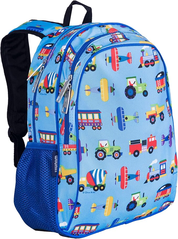 Wildkin 15-inch Kids Backpack – Durable, Padded, Adjustable for School & Travel - Trains, Planes, and Trucks