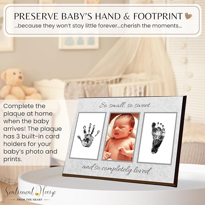 Inkless Hand and Footprint Kit, Baby Keepsake Plaque & Baby Shower Gifts - Ideal as Mom To Be Gift, Nursery Picture Frames, Clean Touch Hand and Footprint Kit (Style 2 - Design 3)