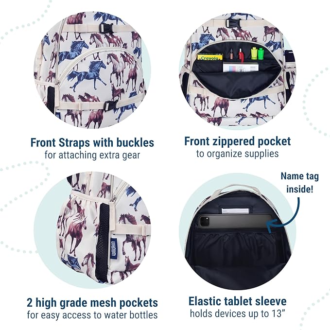 Wildkin ECO rPET 17-inch Large Backpack – Sustainable, Padded, Adjustable – Horse Dreams