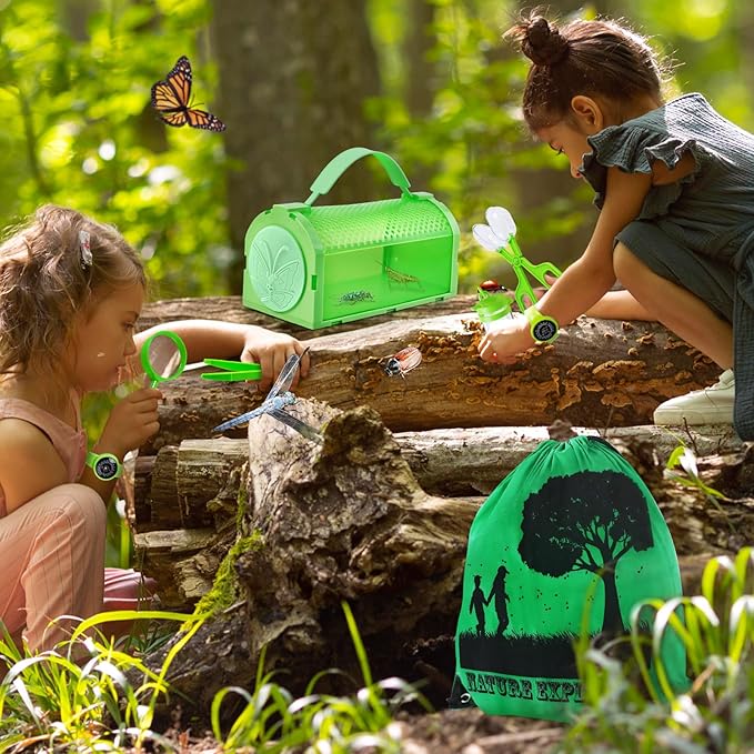 Bug Catcher Kit & Outdoor Explorer Kit for Kids, 10 Pcs Bug Catching Kit with Toy Cage, Backpack, Flashlight, Manifying Glass, Toy Net, Outdoor Exploration Toys Gift for Boys Girls 3-12
