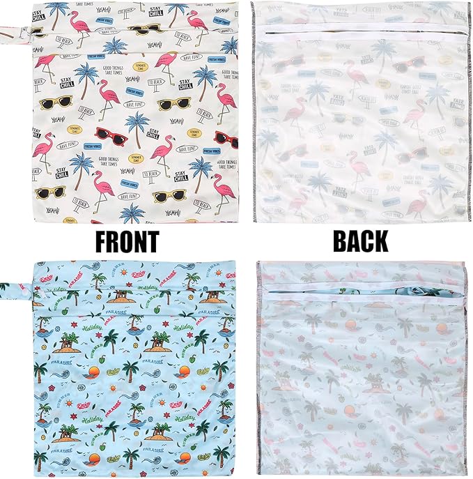 2pcs Travel Waterproof Laundry Bag, Cloth Diaper Wet Dry Bags with Handle & 2 Zipper Pockets, Reusable Washable Dirty Clothes Bag for Baby Adult Travelling Hanging, Bathing Beach Pool Daycare