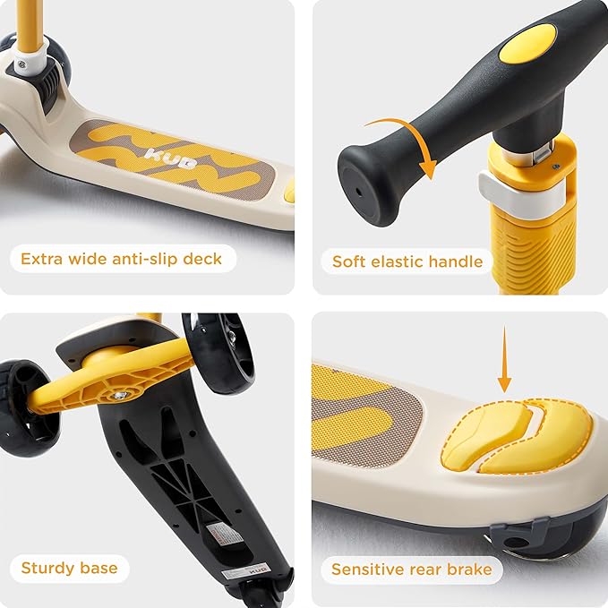KUB Toddler Scooter for Kids Ages 2+, 3 Wheel Kick Scooter with LED Light-Up Wheels, Adjustable Height Handlebar, Lean-to-Steer, Anti-Slip Deck, Easy-Fold Design, Gift for Boys and Girls