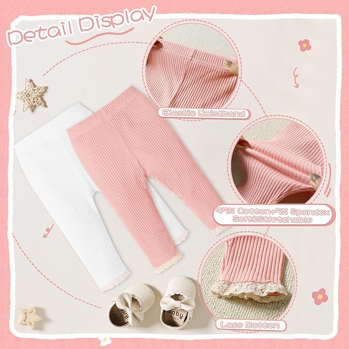 Newborn Toddler Baby Girl Pants Leggings Ribbed Straight Flare Infant Girl Pants Leggings Bell Bottoms 5 Packs