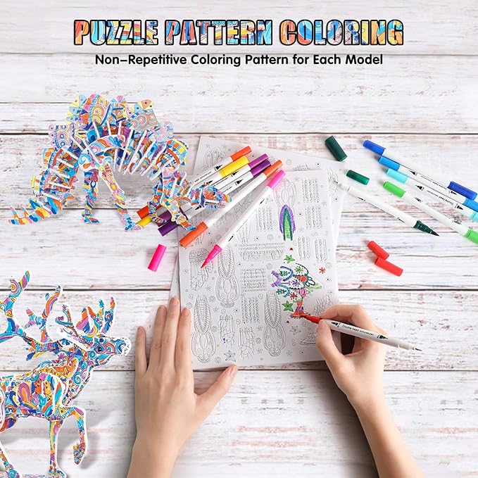 BEARUN 3D Coloring Puzzle Set, Arts and Crafts for Girls and Boys Age 6 7 8 9 10 11 12 Year Old, Fun Educational Painting Crafts Kit with Supplies for Kids, Birthday Toy Gift for Kids