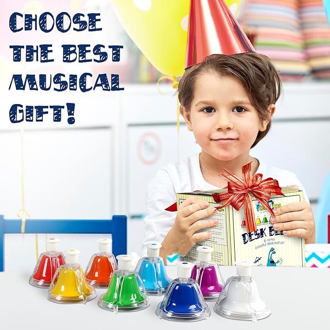 MINIARTIS Desk Bells for Kids | Educational Music Toys for Toddlers 8 Notes Colorful Hand Bells Set | Kids Musical Instrument with 15 Songbook | Great Birthday Gift for Children