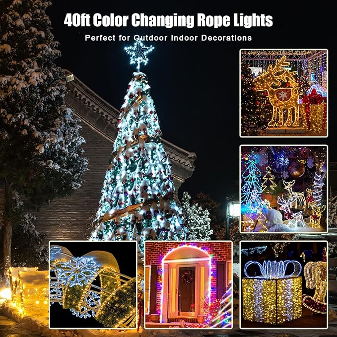 OMIKA 120 LED Rope Lights Plug in, 40ft 16 Colors Changing Outdoor String Light Waterproof with Remote Timer Twinkle Lights for Wedding Garden Patio Party Indoor Outdoor Decor(132 Modes)