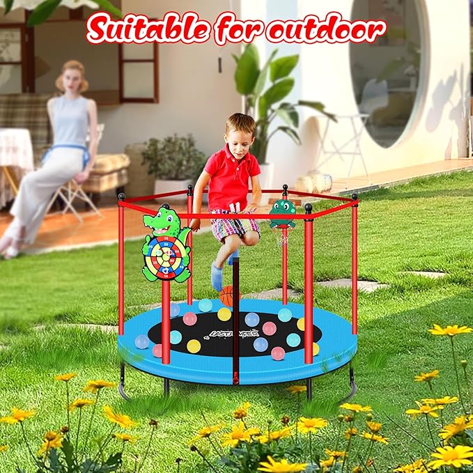 Pink Indoor Trampoline for Kids 2-5, 5ft Mini Indoor & Outdoor Small Toddler Trampoline with Net and Basketball Hoop