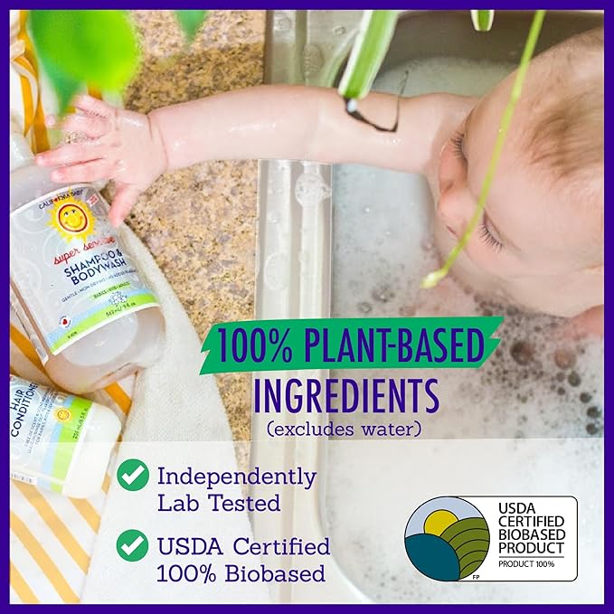 California Baby Super Sensitive Baby Shampoo and Conditioner Set | 100% Plant-Based | 19oz Unscented Body Wash + 8.5oz Fragrance Free Conditioner |