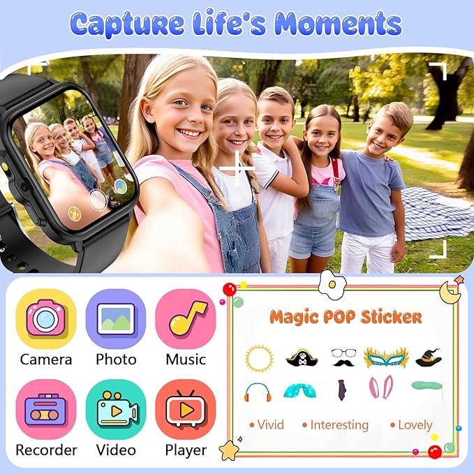 Smart Watch for Kids, 1.85" Fitness Tracker Pedometer Watch, Health, Sleep Monitor, Puzzle Games, Alarm Clock, Camera, Music Player, Torchlight, Activity, Gift Toys for 4 - 13 Years Old Boys and Girls