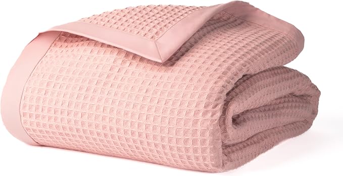Salt Earth GOTS Certified 100% Organic Cotton Throw Blanket, 108"X90" Blankets & Throws for Bed, Throw Blanket for Couch,Modern & Cozy Blanket, All Season Waffle Blanket, Soft Blanket (Misty Rose)