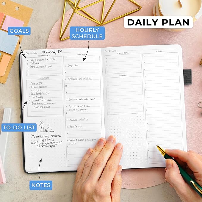 Legend Planner Daily for 3 Months – Undated Monthly Weekly & Daily Planner to Hit Goals. Organizer & Productivity Journal, A5 (Black)