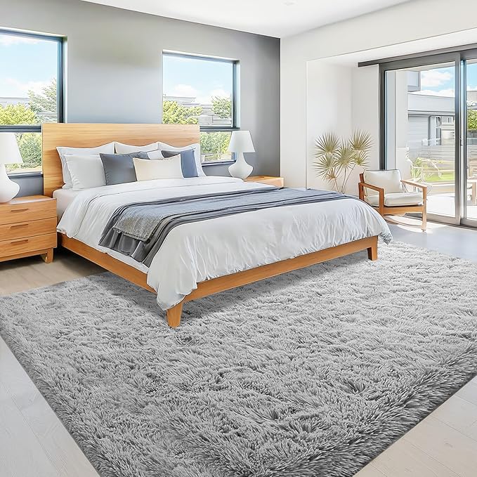 6x9 Area Rug for Living Room: Fluffy Shag Soft Washable Rugs Large Fuzzy Plush Indoor Carpet for Bedroom Nursery Playroom Kids Girls Boys Room (Grey, 6'x9')