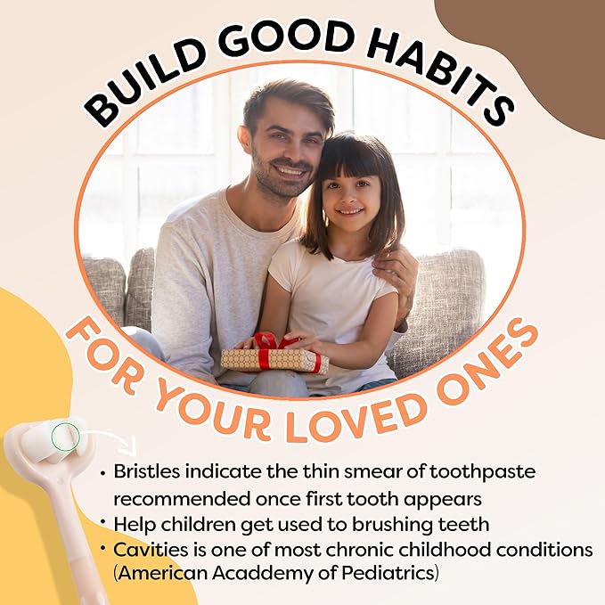 Trueocity Extra Soft Toddler Toothbrush, Toddler Toothbrushes 1-2 2-4, Toothhugger High Efficient 3 Sides Baby Toothbrush 12 Months and Up, Infant Training Brush, 10,000 Ultra-Soft bristles (Apricot)