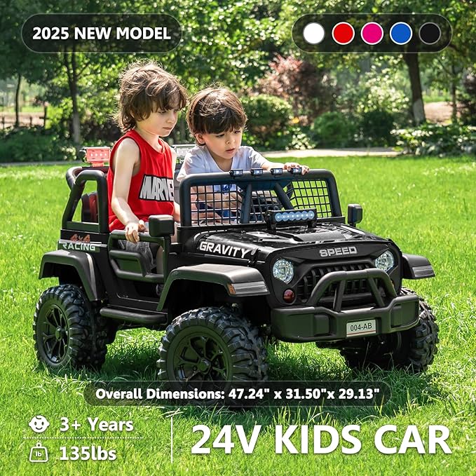 Sopbost 24V 7Ah 2 Seater Ride On Truck Ride On Toy for Big Kids Ride On Car with Remote Control Off-Road Electric Car with Shock Absorber, LED Lights, Bluetooth Music Player, EVA Tires, Black