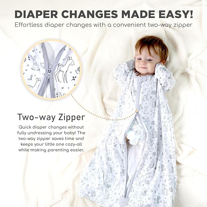 Mama Cheetah Baby Sleep Sack with Sleeves, 0.5 TOG Organic Cotton Wearable Blanket and Two-Way Zipper, Swaddle Transition Long Sleeve Sleeping Bag for Newborn Infant Toddler, 18-24 Months