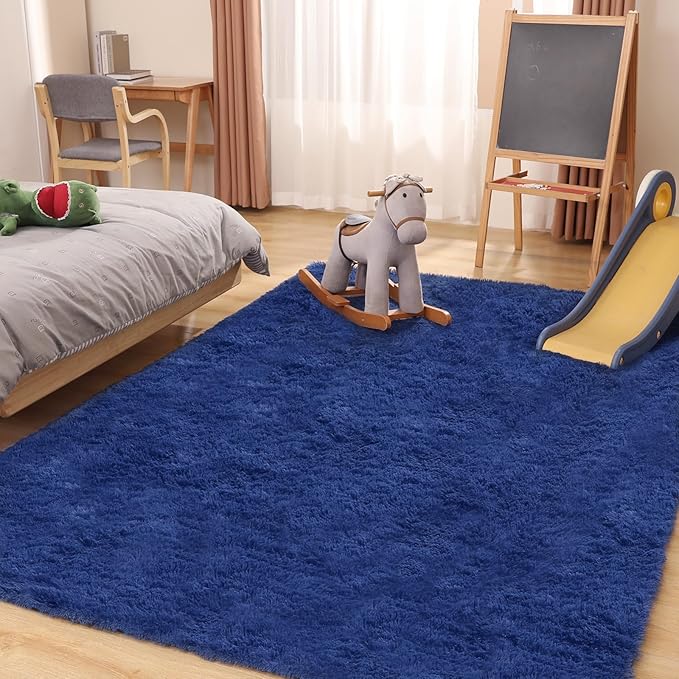 Soft 8x10 Blue Rug, Fluffy Area Rugs for Living Room, Plush Navy Area Rugs for Bedroom, Non-Slip Indoor Carpet for Nursery, Study Room, Kids Room, Room Decor